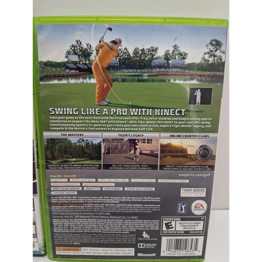 Xbox 360 Tiger Woods PGA Tour 13 & Kinect Adventures 2 Game Lot